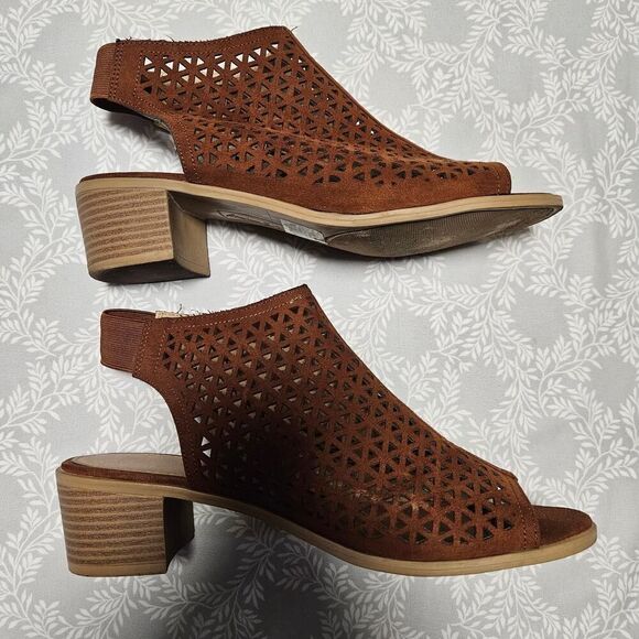 American Eagle Block Heel Slingback Open Toe Sandals Brown Size 9 - Picture 5 of 11